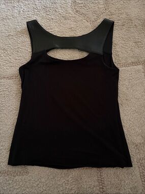 Bailey 44 Black Cutout Tank with Faux Leather Yoke